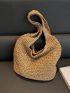 Beige Straw Bag Hollow Out Vacation