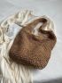 Beige Straw Bag Hollow Out Vacation