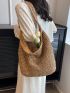 Beige Straw Bag Hollow Out Vacation