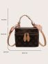 Mini Bucket Bag Geometric Pattern Zipper Around Top Handle