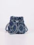 Mini Denim Raw Trim Bucket Bag Random Pattern