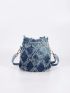 Mini Denim Raw Trim Bucket Bag Random Pattern