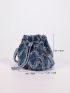 Mini Denim Raw Trim Bucket Bag Random Pattern