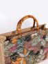 Medium Straw Bag Sequin Decor Random Floral Pattern