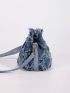 Mini Denim Raw Trim Bucket Bag Random Pattern