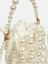 MOD Mini Bucket Bag Pearl Beaded Design Drawstring Detail