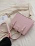 Crocodile Embossed Square Bag Double Handle Buckle Decor Pink