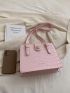 Crocodile Embossed Square Bag Double Handle Buckle Decor Pink