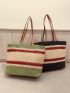 Color Block Straw Bag Double Handle Vacation