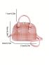 Plaid Pattern Dome Bag Double Handle Zipper