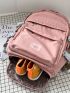 Letter Patch Decor Classic Backpack Medium Zipper Pink