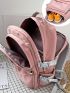 Letter Patch Decor Classic Backpack Medium Zipper Pink