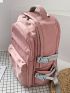 Letter Patch Decor Classic Backpack Medium Zipper Pink