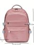 Letter Patch Decor Classic Backpack Medium Zipper Pink