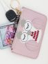 Cute Pu Simple Card Holder With Keyring