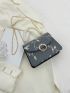 Mini Square Bag Flower Embroidery Faux Pearl Decor Chain Strap