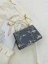 Mini Square Bag Flower Embroidery Faux Pearl Decor Chain Strap