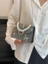 Mini Square Bag Flower Embroidery Faux Pearl Decor Chain Strap