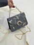 Mini Square Bag Flower Embroidery Faux Pearl Decor Chain Strap