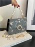 Mini Square Bag Flower Embroidery Faux Pearl Decor Chain Strap