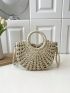 Medium Straw Bag Solid Color Double Handle Vacation Style