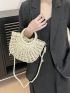 Medium Straw Bag Solid Color Double Handle Vacation Style