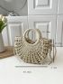 Medium Straw Bag Solid Color Double Handle Vacation Style