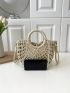 Medium Straw Bag Solid Color Double Handle Vacation Style