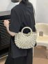 Medium Straw Bag Solid Color Double Handle Vacation Style