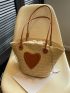 Medium Straw Bag Heart Patch With Drawstring Inner Pouch