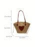 Medium Straw Bag Heart Patch With Drawstring Inner Pouch