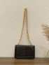 Mini Square Bag Quilted Solid Color Tassel Decor Chain Strap