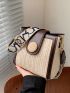 Mini Color Block Straw Bag Button Decor Vacation