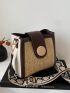 Mini Color Block Straw Bag Button Decor Vacation