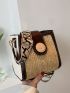 Mini Color Block Straw Bag Button Decor Vacation