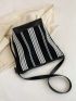 Striped Pattern Bucket Bag Fashionable Canvas