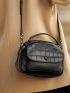 Crocodile Embossed Dome Bag Zipper Top Handle