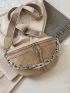 Rhombus Pattern Fanny Pack Khaki Chain Decor For Daily