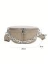 Rhombus Pattern Fanny Pack Khaki Chain Decor For Daily