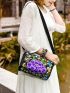 Flower Embroidery Crossbody Bag, Women's Zipper Shoulder Bag