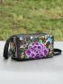 Flower Embroidery Crossbody Bag, Women's Zipper Shoulder Bag