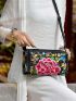 Flower Embroidery Crossbody Bag, Women's Zipper Shoulder Bag