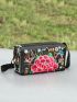 Flower Embroidery Crossbody Bag, Women's Zipper Shoulder Bag