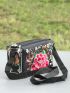 Flower Embroidery Crossbody Bag, Women's Zipper Shoulder Bag