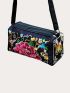 Flower Embroidery Crossbody Bag, Women's Zipper Shoulder Bag