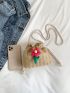 Mini Flower Decor Straw Bag Drawstring Design Vacation