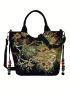 Women Embroidered Handbag, Girl's Crossbody Bag Floral Embroidery Tote Bag