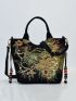 Women Embroidered Handbag, Girl's Crossbody Bag Floral Embroidery Tote Bag