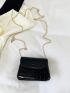 Mini Crocodile Embossed Square Bag Black Elegant