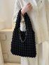 Small Shopper Bag Ruched Detail Chain Decor Black